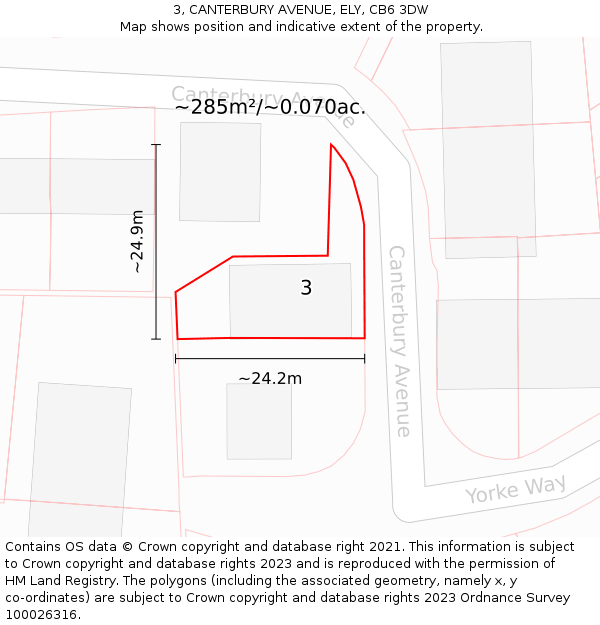 3, CANTERBURY AVENUE, ELY, CB6 3DW: Plot and title map