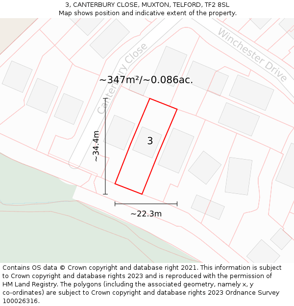 3, CANTERBURY CLOSE, MUXTON, TELFORD, TF2 8SL: Plot and title map