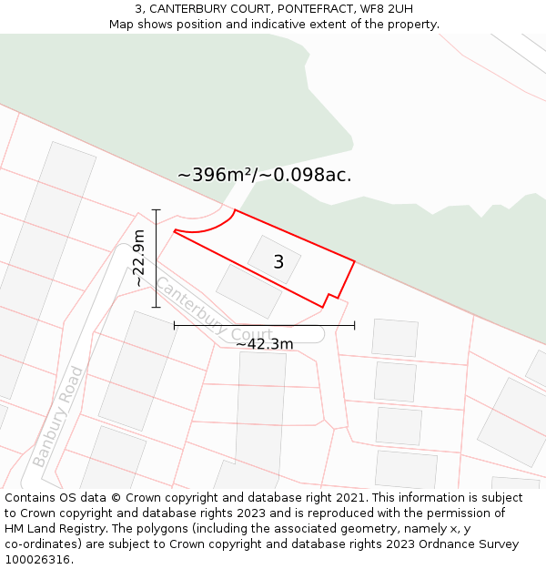 3, CANTERBURY COURT, PONTEFRACT, WF8 2UH: Plot and title map