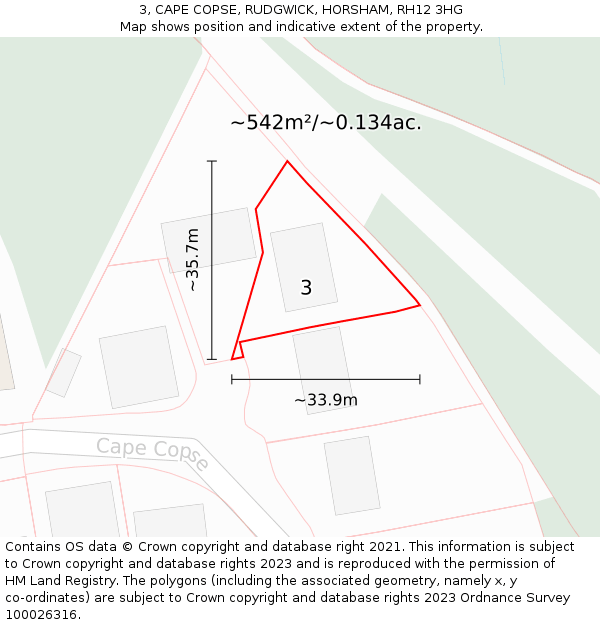 3, CAPE COPSE, RUDGWICK, HORSHAM, RH12 3HG: Plot and title map