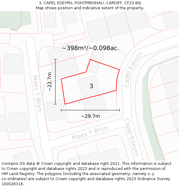 3, CAPEL EDEYRN, PONTPRENNAU, CARDIFF, CF23 8XJ: Plot and title map