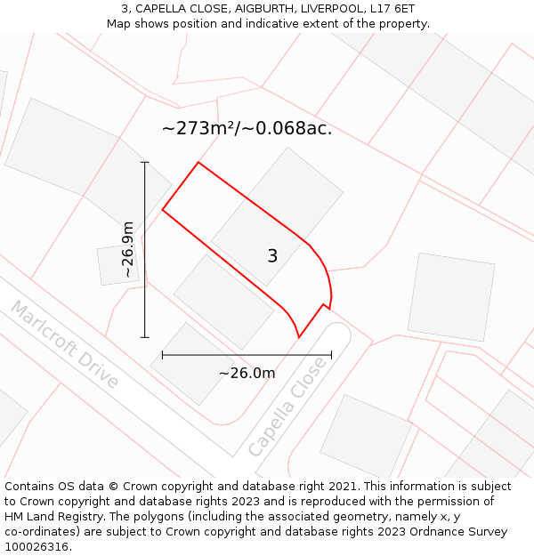 3, CAPELLA CLOSE, AIGBURTH, LIVERPOOL, L17 6ET: Plot and title map