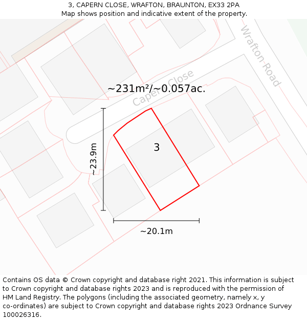 3, CAPERN CLOSE, WRAFTON, BRAUNTON, EX33 2PA: Plot and title map