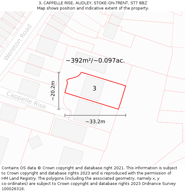 3, CAPPELLE RISE, AUDLEY, STOKE-ON-TRENT, ST7 8BZ: Plot and title map