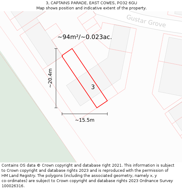 3, CAPTAINS PARADE, EAST COWES, PO32 6GU: Plot and title map