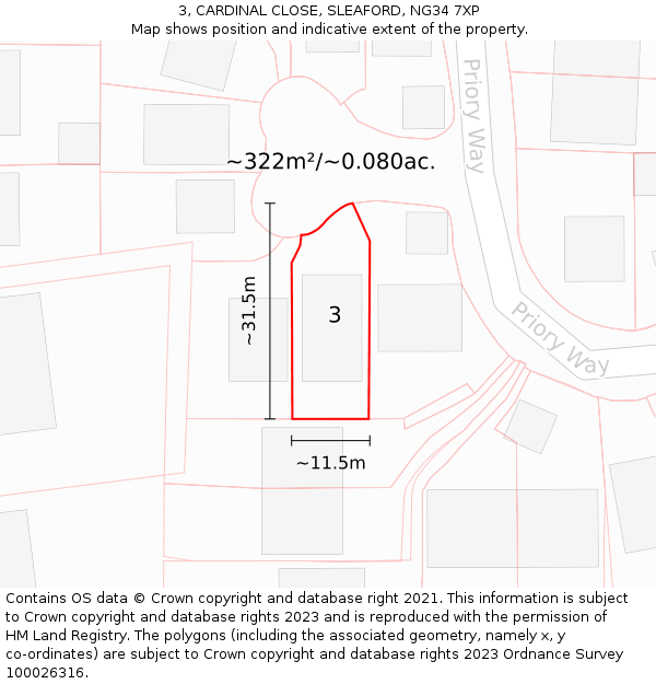 3, CARDINAL CLOSE, SLEAFORD, NG34 7XP: Plot and title map