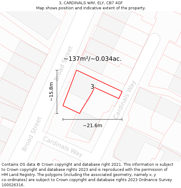 3, CARDINALS WAY, ELY, CB7 4GF: Plot and title map