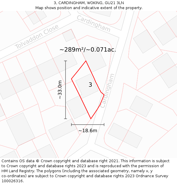 3, CARDINGHAM, WOKING, GU21 3LN: Plot and title map