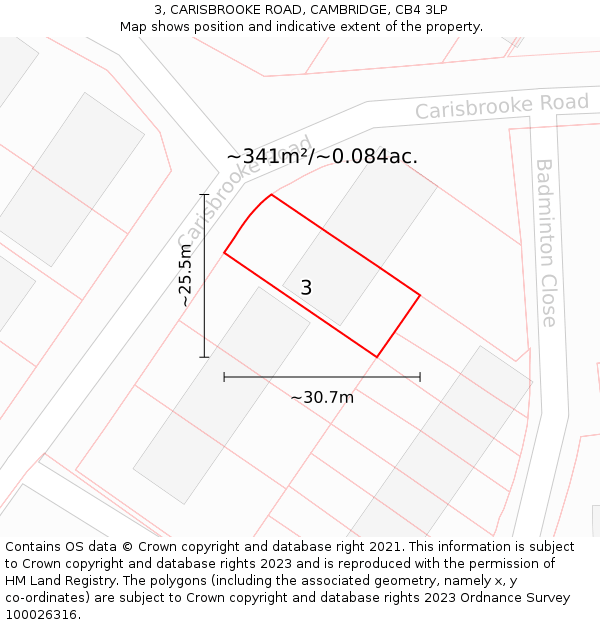 3, CARISBROOKE ROAD, CAMBRIDGE, CB4 3LP: Plot and title map