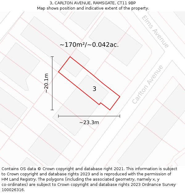 3, CARLTON AVENUE, RAMSGATE, CT11 9BP: Plot and title map