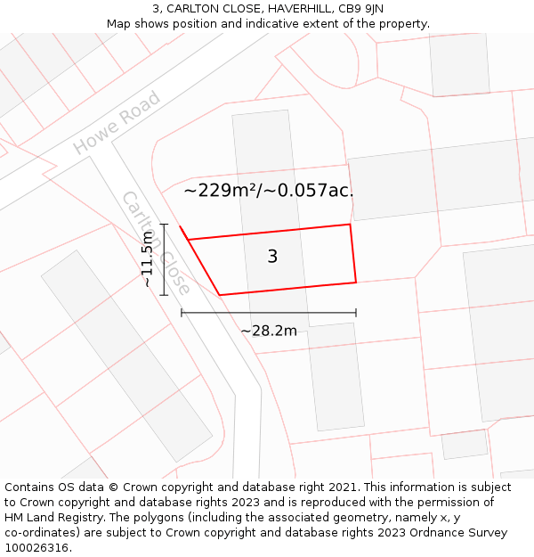 3, CARLTON CLOSE, HAVERHILL, CB9 9JN: Plot and title map