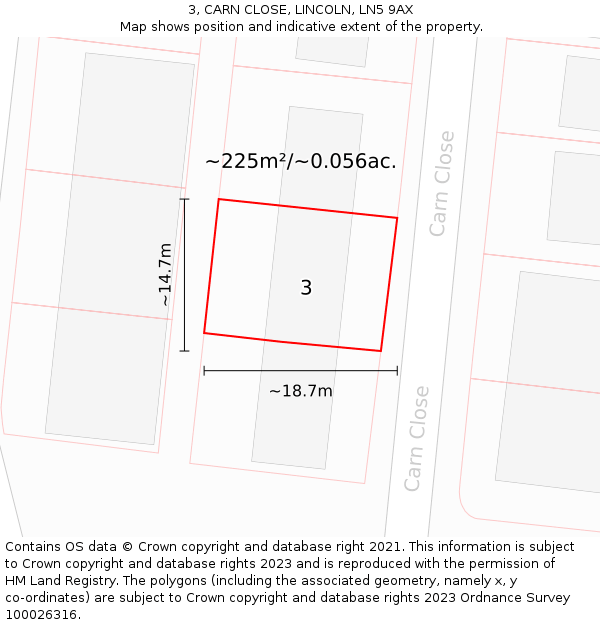 3, CARN CLOSE, LINCOLN, LN5 9AX: Plot and title map