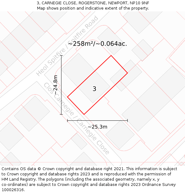 3, CARNEGIE CLOSE, ROGERSTONE, NEWPORT, NP10 9NF: Plot and title map