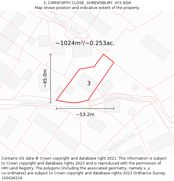 3, CARNFORTH CLOSE, SHREWSBURY, SY3 9QW: Plot and title map