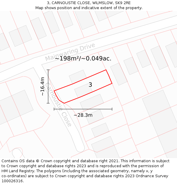 3, CARNOUSTIE CLOSE, WILMSLOW, SK9 2RE: Plot and title map