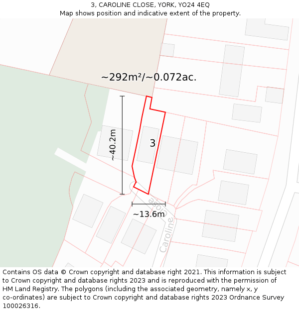 3, CAROLINE CLOSE, YORK, YO24 4EQ: Plot and title map