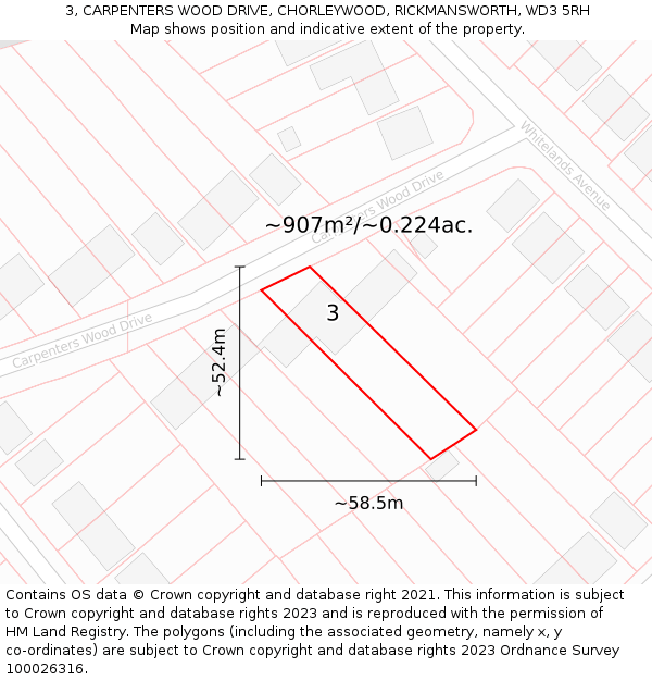 3, CARPENTERS WOOD DRIVE, CHORLEYWOOD, RICKMANSWORTH, WD3 5RH: Plot and title map