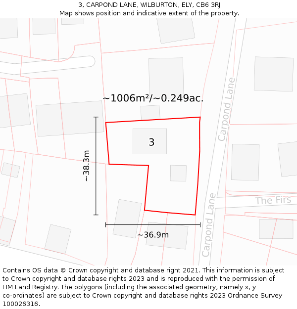 3, CARPOND LANE, WILBURTON, ELY, CB6 3RJ: Plot and title map