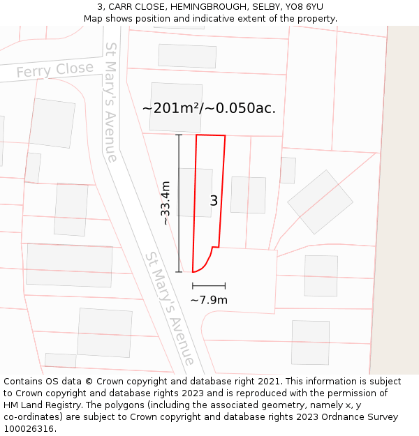 3, CARR CLOSE, HEMINGBROUGH, SELBY, YO8 6YU: Plot and title map