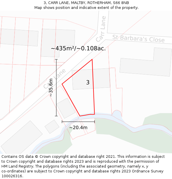 3, CARR LANE, MALTBY, ROTHERHAM, S66 8NB: Plot and title map