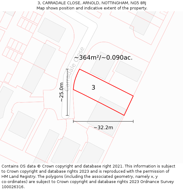 3, CARRADALE CLOSE, ARNOLD, NOTTINGHAM, NG5 8RJ: Plot and title map