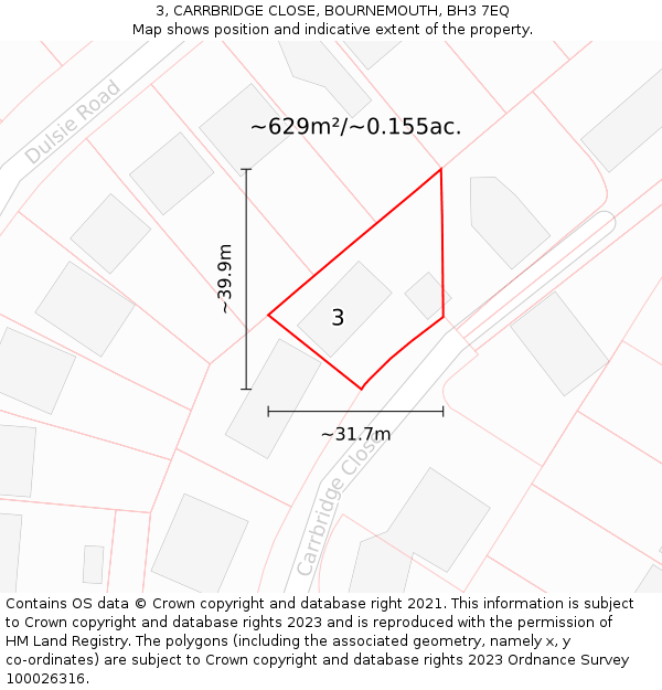 3, CARRBRIDGE CLOSE, BOURNEMOUTH, BH3 7EQ: Plot and title map