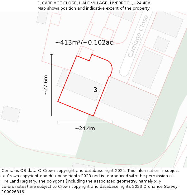 3, CARRIAGE CLOSE, HALE VILLAGE, LIVERPOOL, L24 4EA: Plot and title map