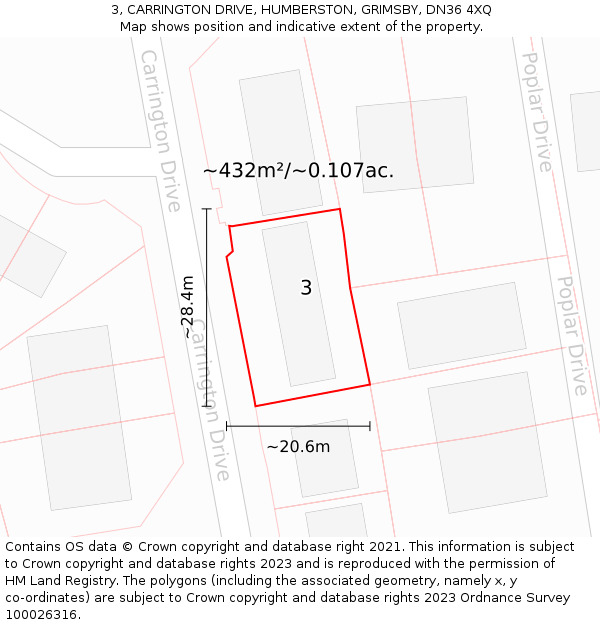 3, CARRINGTON DRIVE, HUMBERSTON, GRIMSBY, DN36 4XQ: Plot and title map