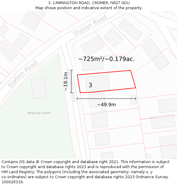 3, CARRINGTON ROAD, CROMER, NR27 0DU: Plot and title map