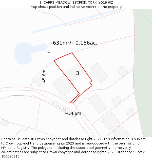 3, CARRS MEADOW, ESCRICK, YORK, YO19 6JZ: Plot and title map