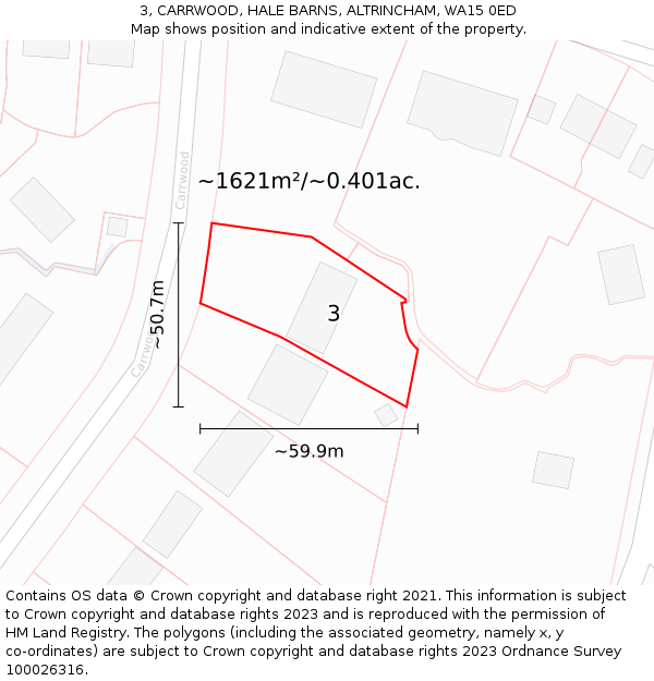 3, CARRWOOD, HALE BARNS, ALTRINCHAM, WA15 0ED: Plot and title map