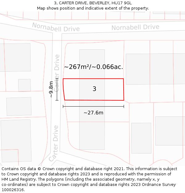 3, CARTER DRIVE, BEVERLEY, HU17 9GL: Plot and title map