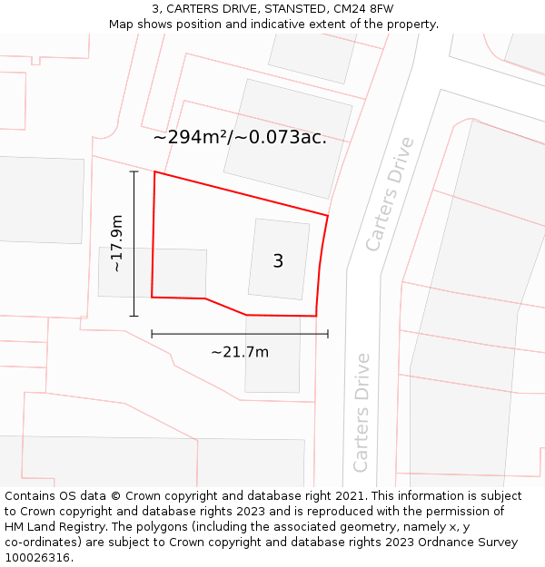 3, CARTERS DRIVE, STANSTED, CM24 8FW: Plot and title map