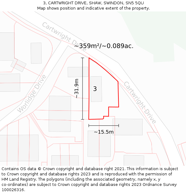 3, CARTWRIGHT DRIVE, SHAW, SWINDON, SN5 5QU: Plot and title map