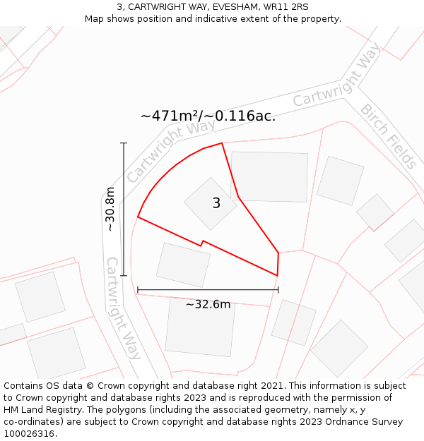 3, CARTWRIGHT WAY, EVESHAM, WR11 2RS: Plot and title map