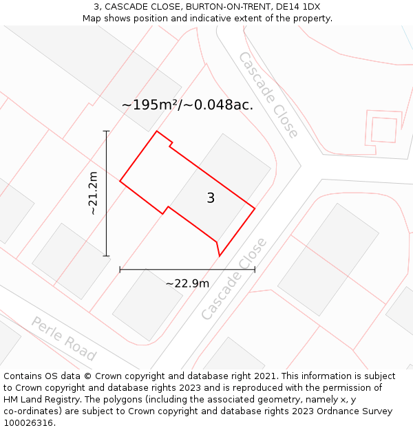 3, CASCADE CLOSE, BURTON-ON-TRENT, DE14 1DX: Plot and title map