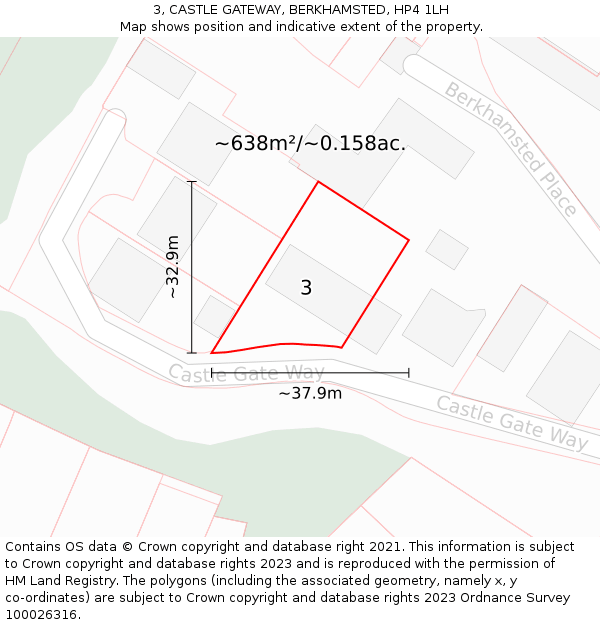 3, CASTLE GATEWAY, BERKHAMSTED, HP4 1LH: Plot and title map