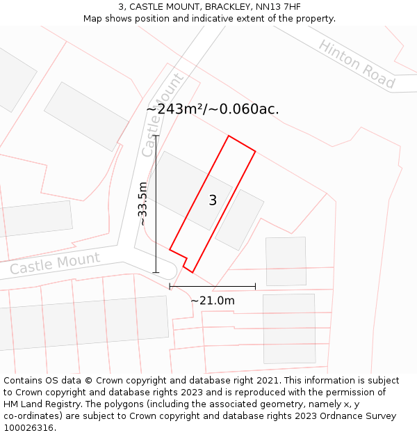 3, CASTLE MOUNT, BRACKLEY, NN13 7HF: Plot and title map