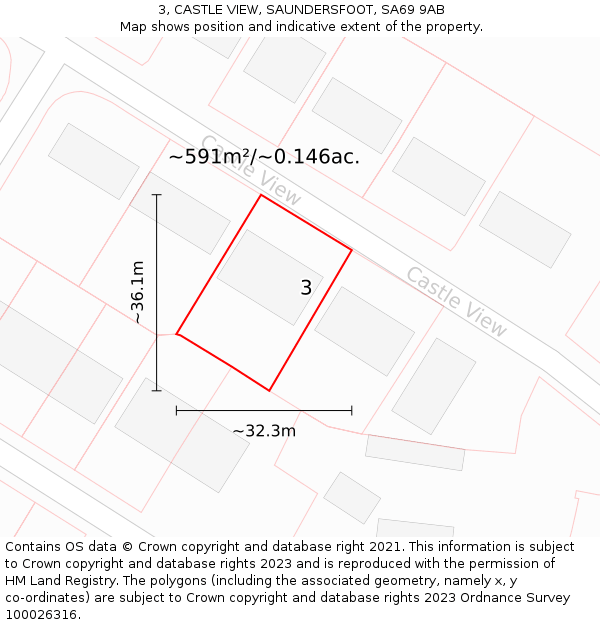 3, CASTLE VIEW, SAUNDERSFOOT, SA69 9AB: Plot and title map