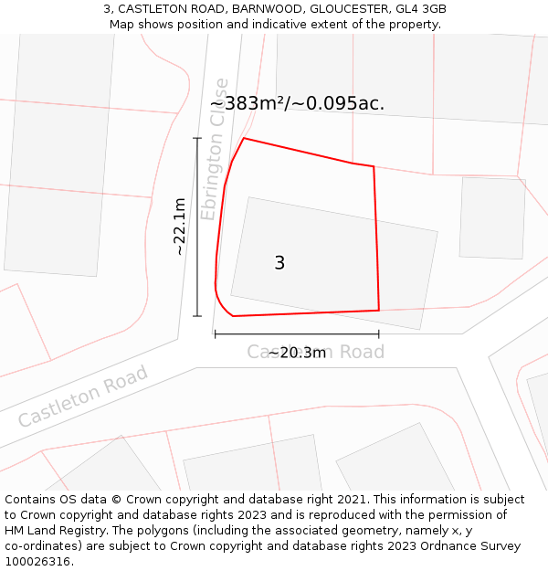 3, CASTLETON ROAD, BARNWOOD, GLOUCESTER, GL4 3GB: Plot and title map