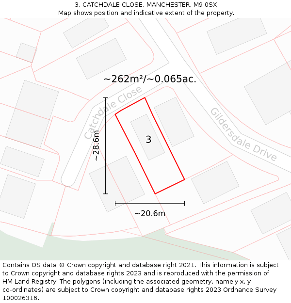 3, CATCHDALE CLOSE, MANCHESTER, M9 0SX: Plot and title map