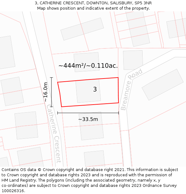 3, CATHERINE CRESCENT, DOWNTON, SALISBURY, SP5 3NR: Plot and title map