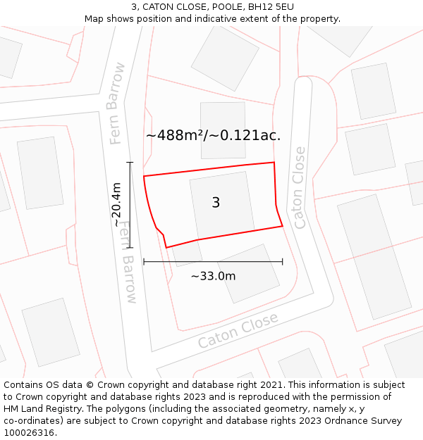 3, CATON CLOSE, POOLE, BH12 5EU: Plot and title map