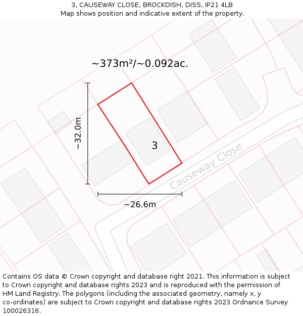 3, CAUSEWAY CLOSE, BROCKDISH, DISS, IP21 4LB: Plot and title map