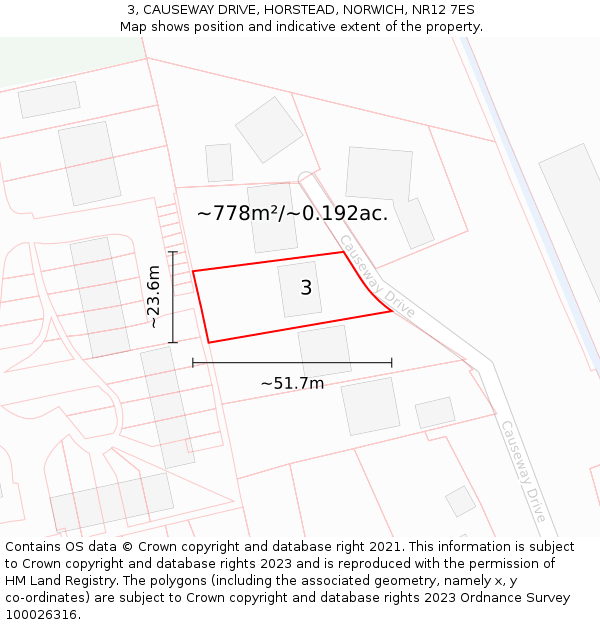 3, CAUSEWAY DRIVE, HORSTEAD, NORWICH, NR12 7ES: Plot and title map