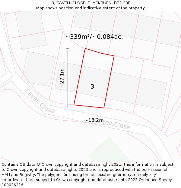 3, CAVELL CLOSE, BLACKBURN, BB1 2RF: Plot and title map