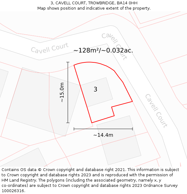 3, CAVELL COURT, TROWBRIDGE, BA14 0HH: Plot and title map