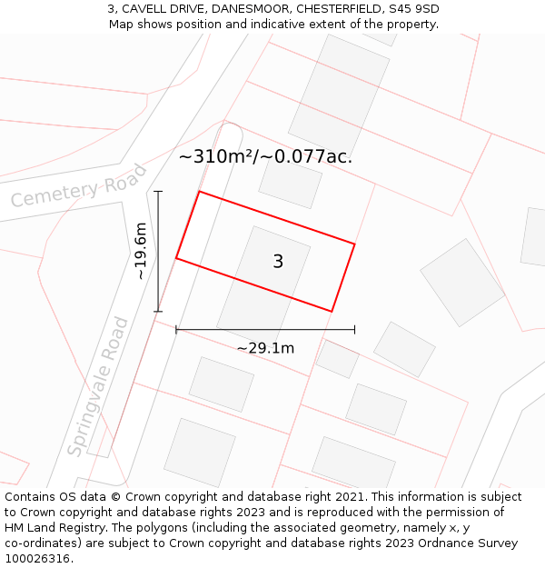 3, CAVELL DRIVE, DANESMOOR, CHESTERFIELD, S45 9SD: Plot and title map