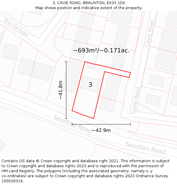 3, CAVIE ROAD, BRAUNTON, EX33 1DX: Plot and title map