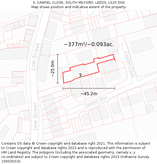 3, CAWDEL CLOSE, SOUTH MILFORD, LEEDS, LS25 5NS: Plot and title map